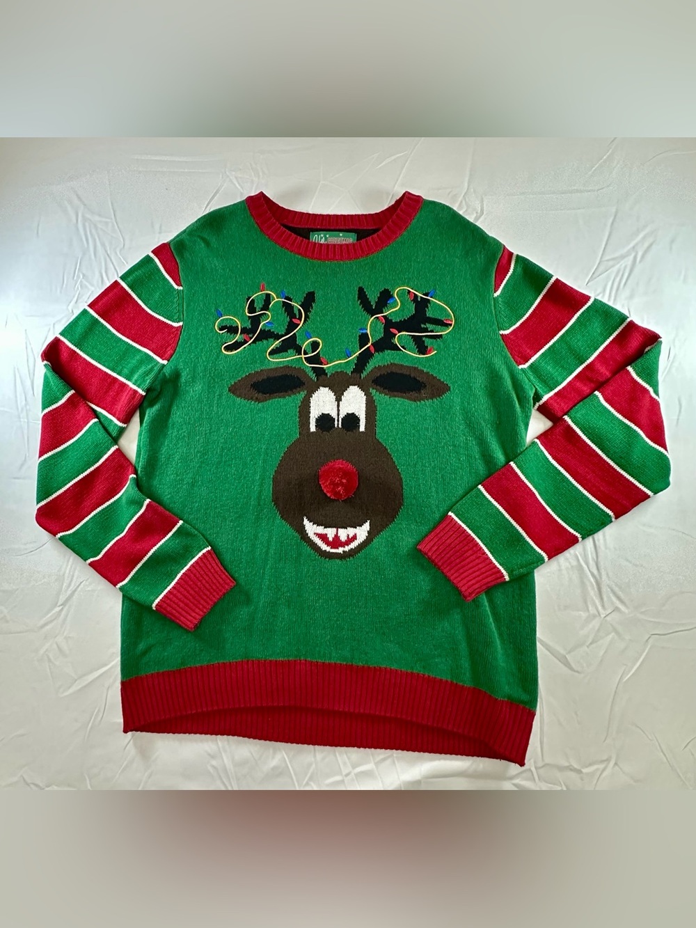 Ugly Christmas Sweater Men's Green & Red Reindeer Crewneck